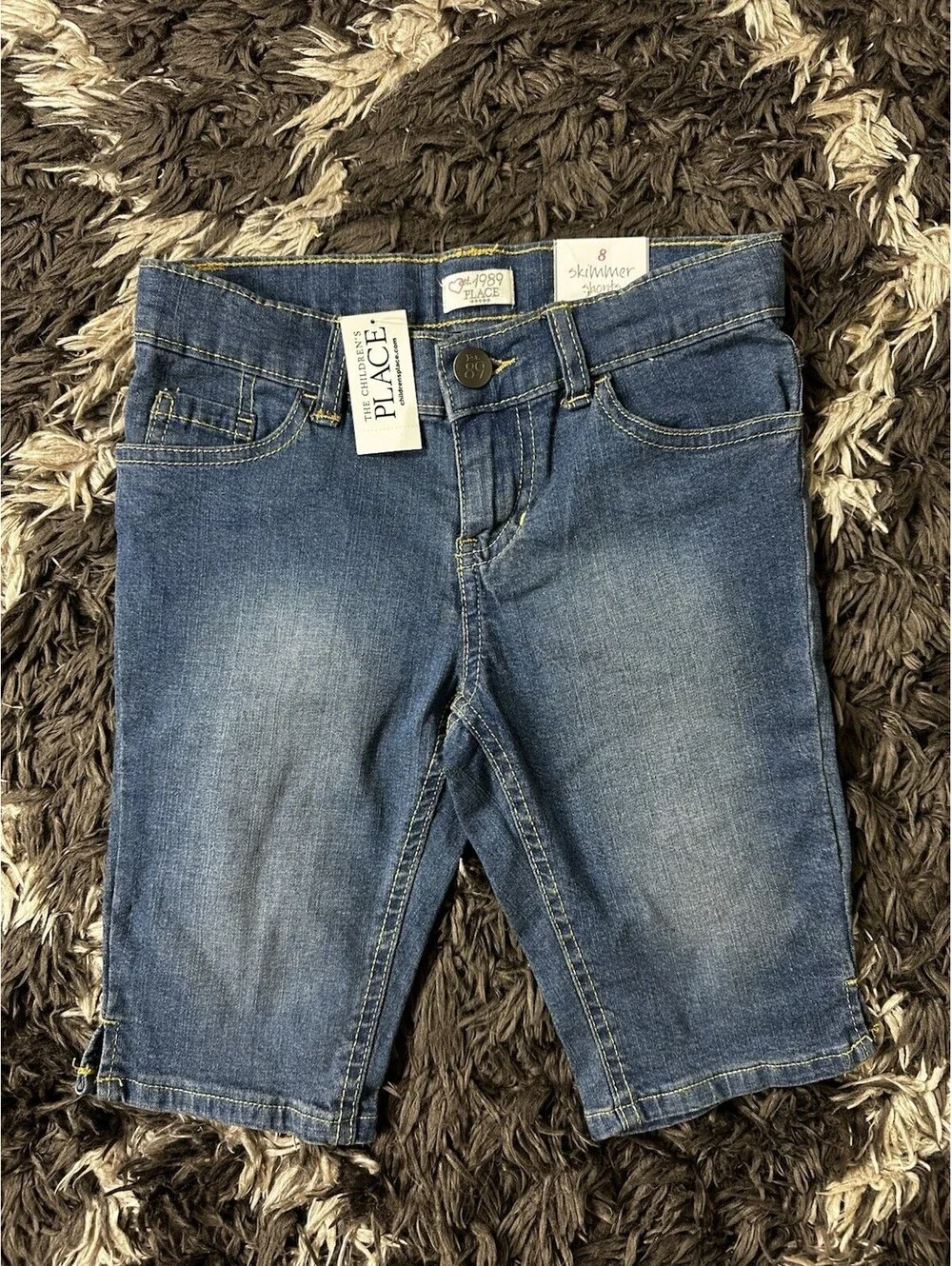 NWT The Childrens Place Girls Size 8 Denim Skimmer Shorts Blue Jean Adjustable